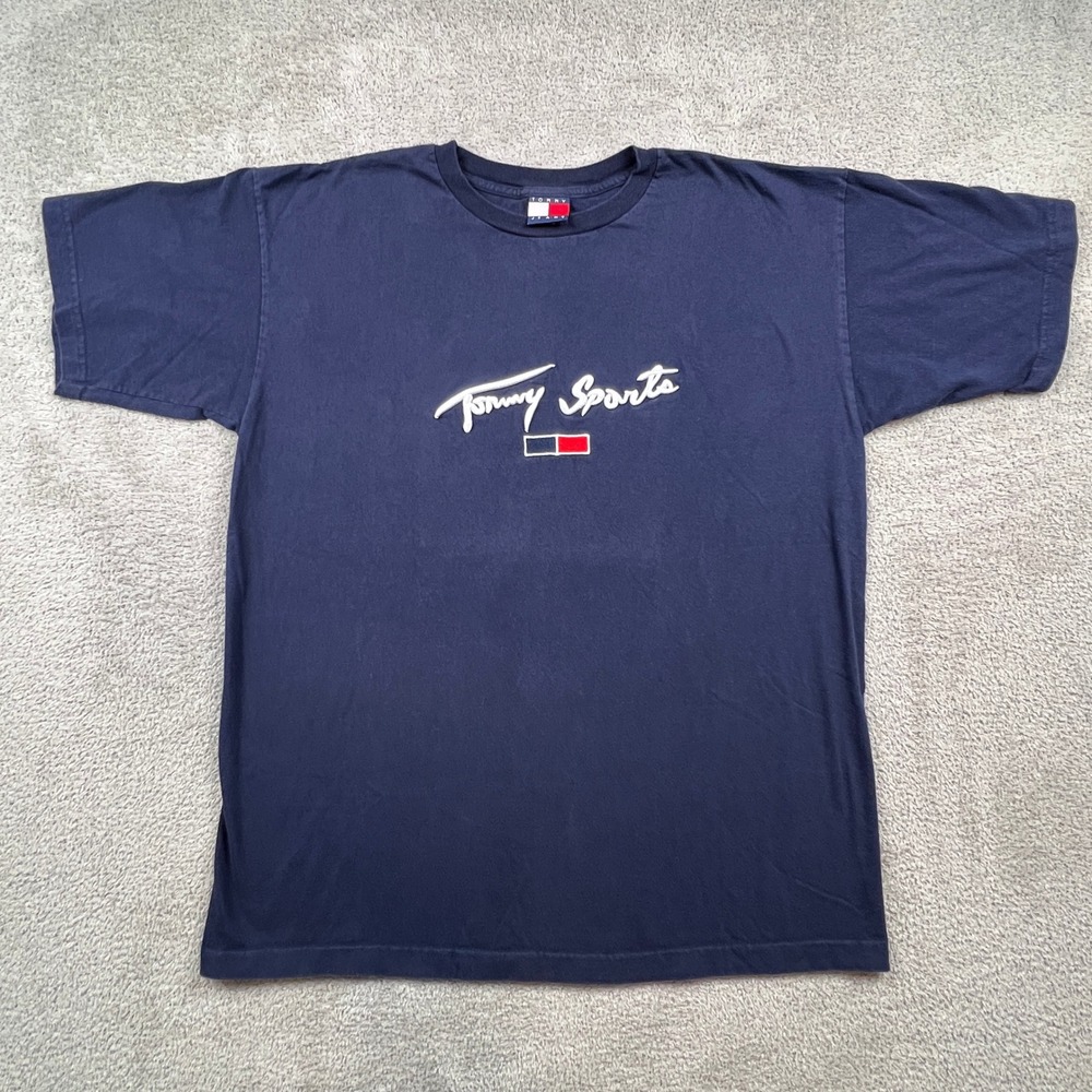 Y2K Tommy Hilfiger T-Shirt Mens XL Blue Tommy Sports Embroidered Vintage 90s USA